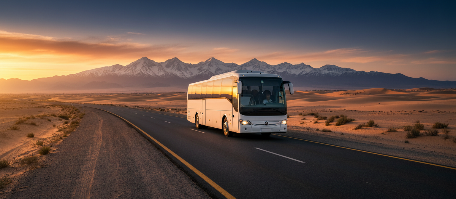 Moderne Reisebusse auf marokkanischer Autobahn