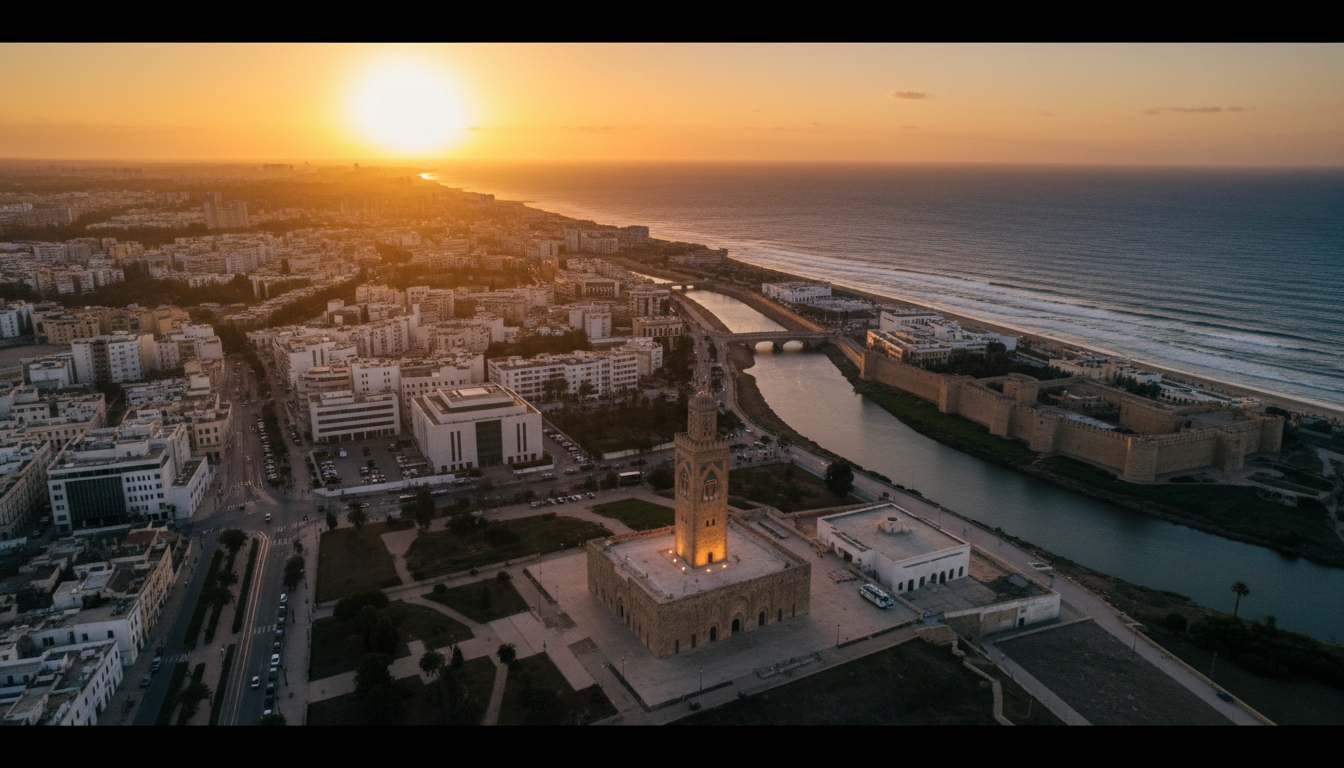 Panoramablick über Rabat bei Sonnenuntergang
