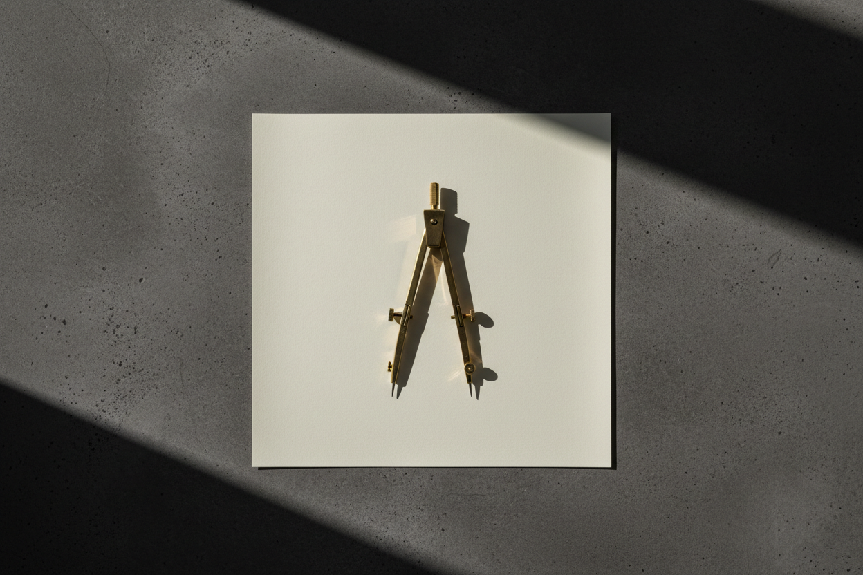 Architect's compass on vellum paper — precision and craft
