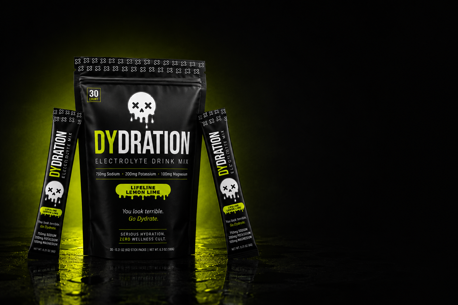DYDRATION Lifeline Lemon Lime electrolyte stick packs and pouch