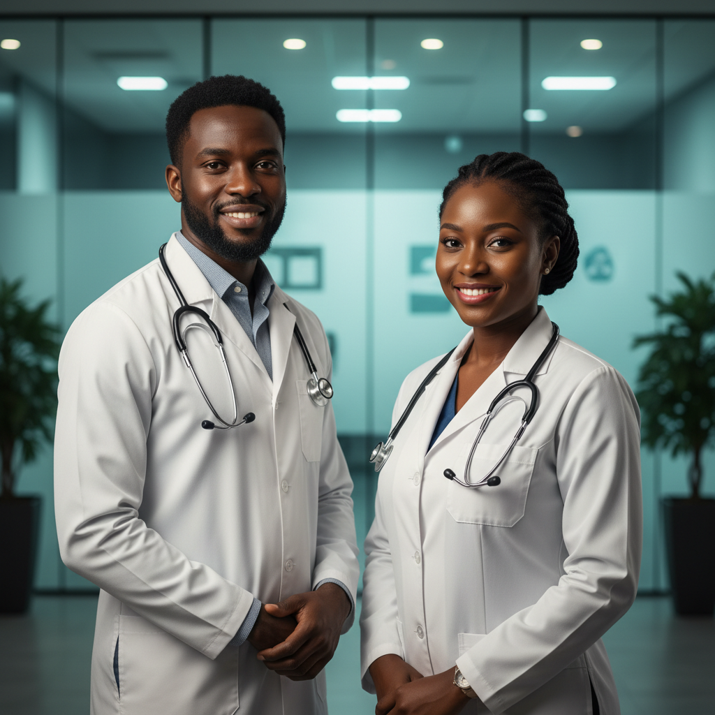 Male and female doctors with stethoscopes