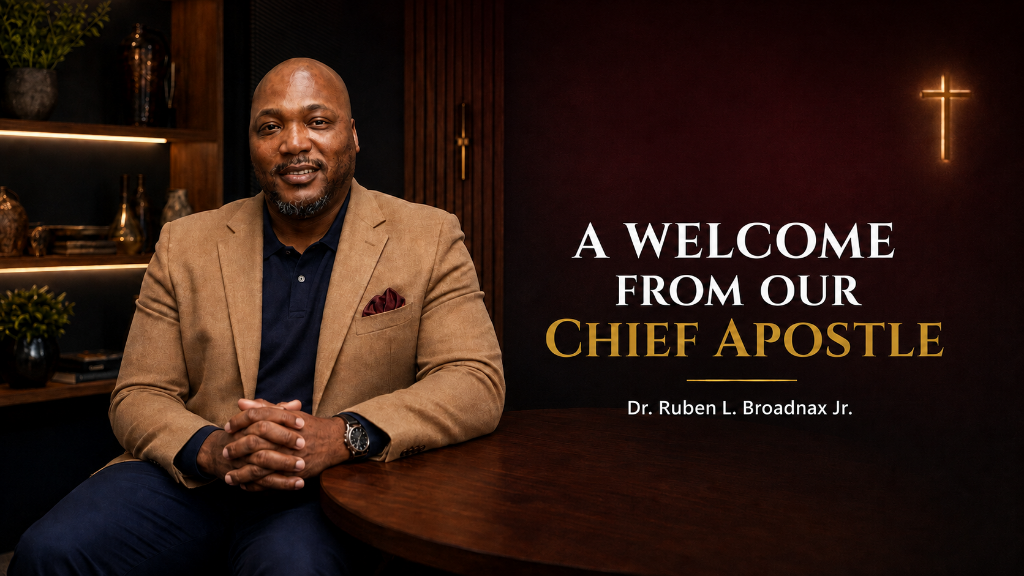 Chief Apostle Dr. Ruben L. Broadnax Jr. welcoming visitors to GDAPCF.