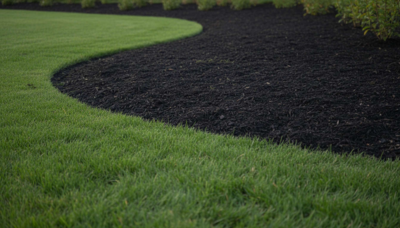 Pristine finished garden bed with perfectly leveled mulch