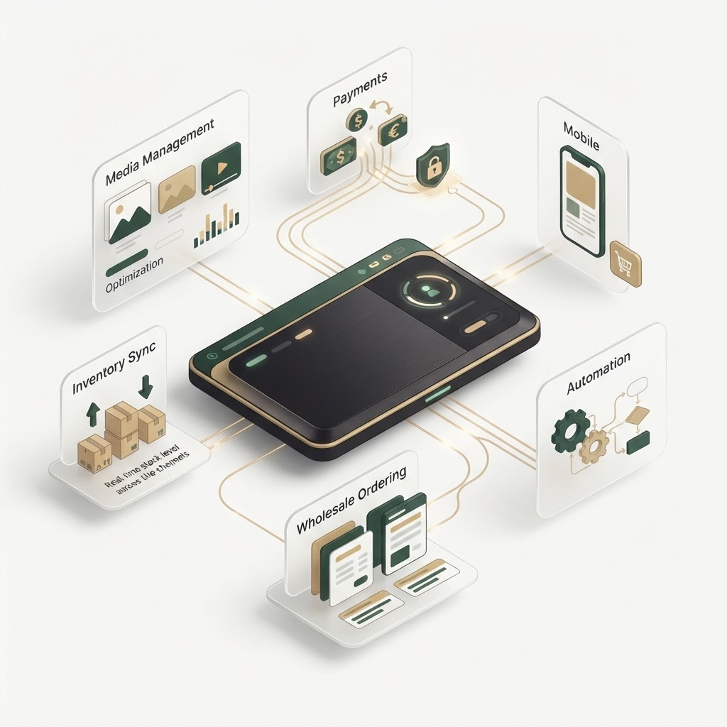 One connected system — media, inventory, payments, mobile, automation and wholesale, unified