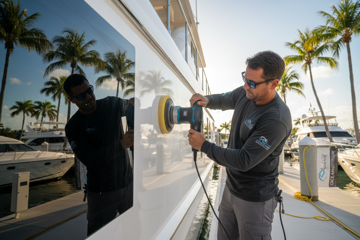 Professional yacht hull polishing service in Delray Beach
