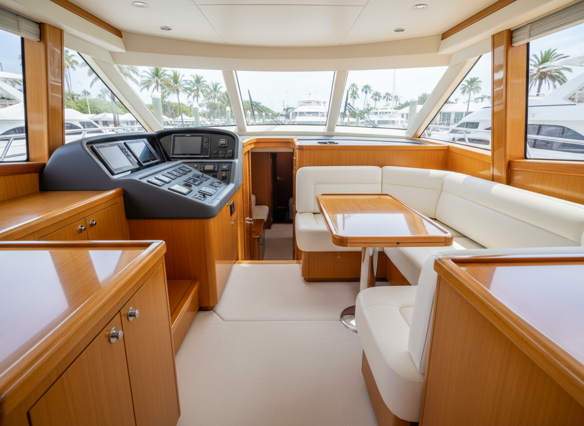 Interior detailing of luxury yacht cabin in Fort Lauderdale
