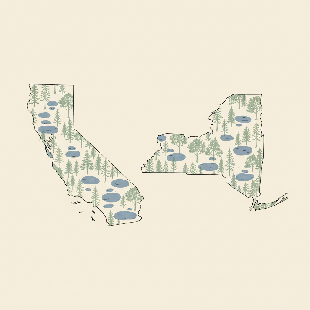 New York State and California illustrated maps
