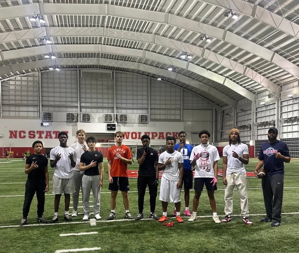 Athletes training in small group session
