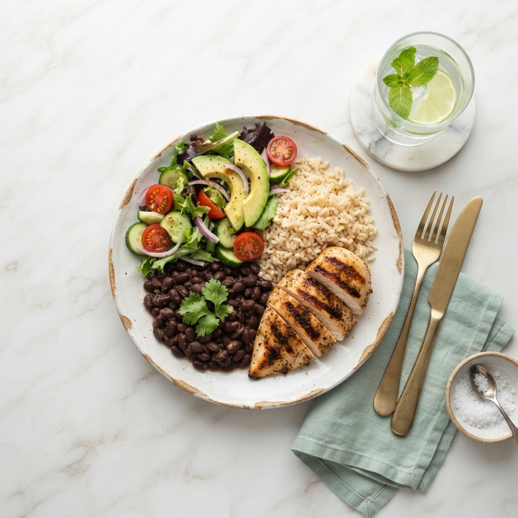 Overhead view of a healthy meal