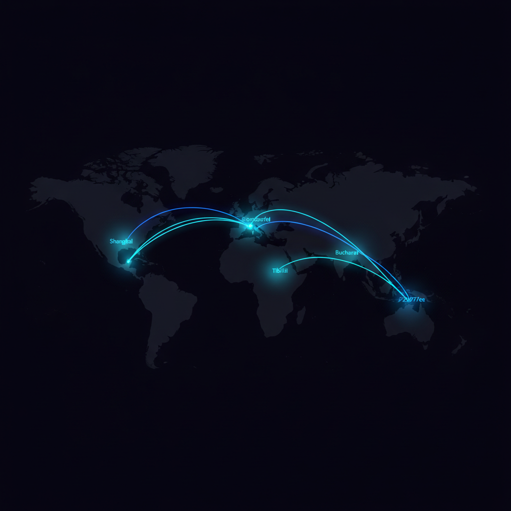 Global logistics network map showing routes from China to Europe