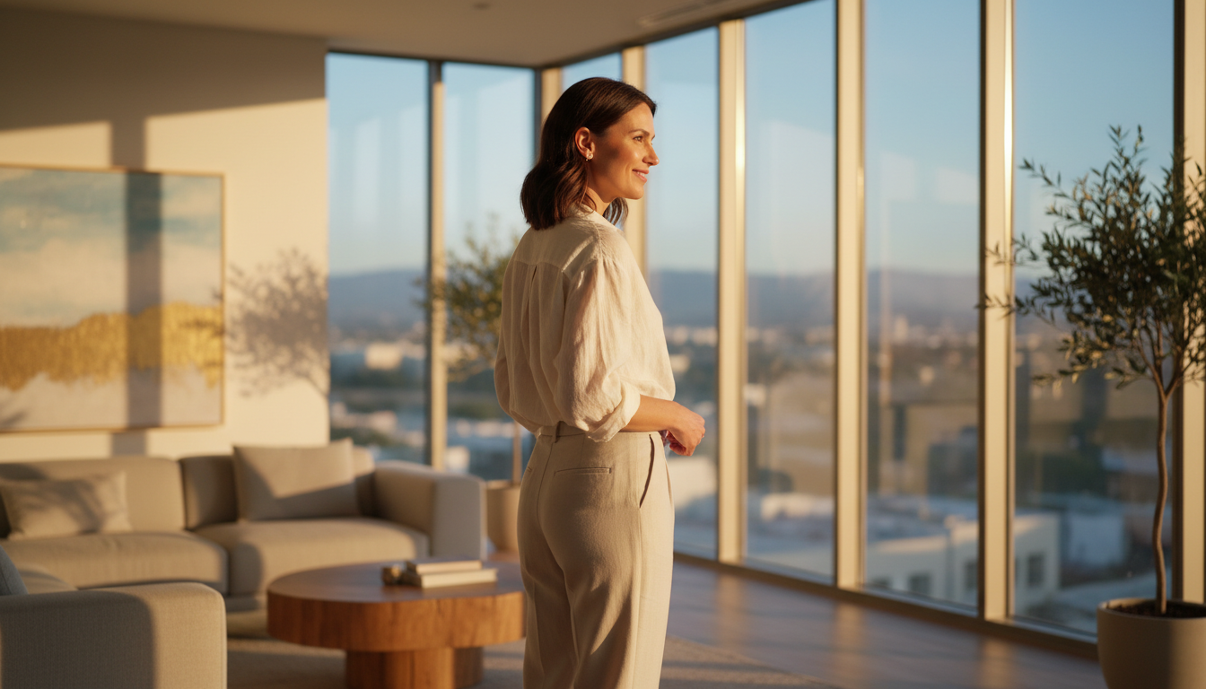 Person enjoying peace of mind in a sunlit living space