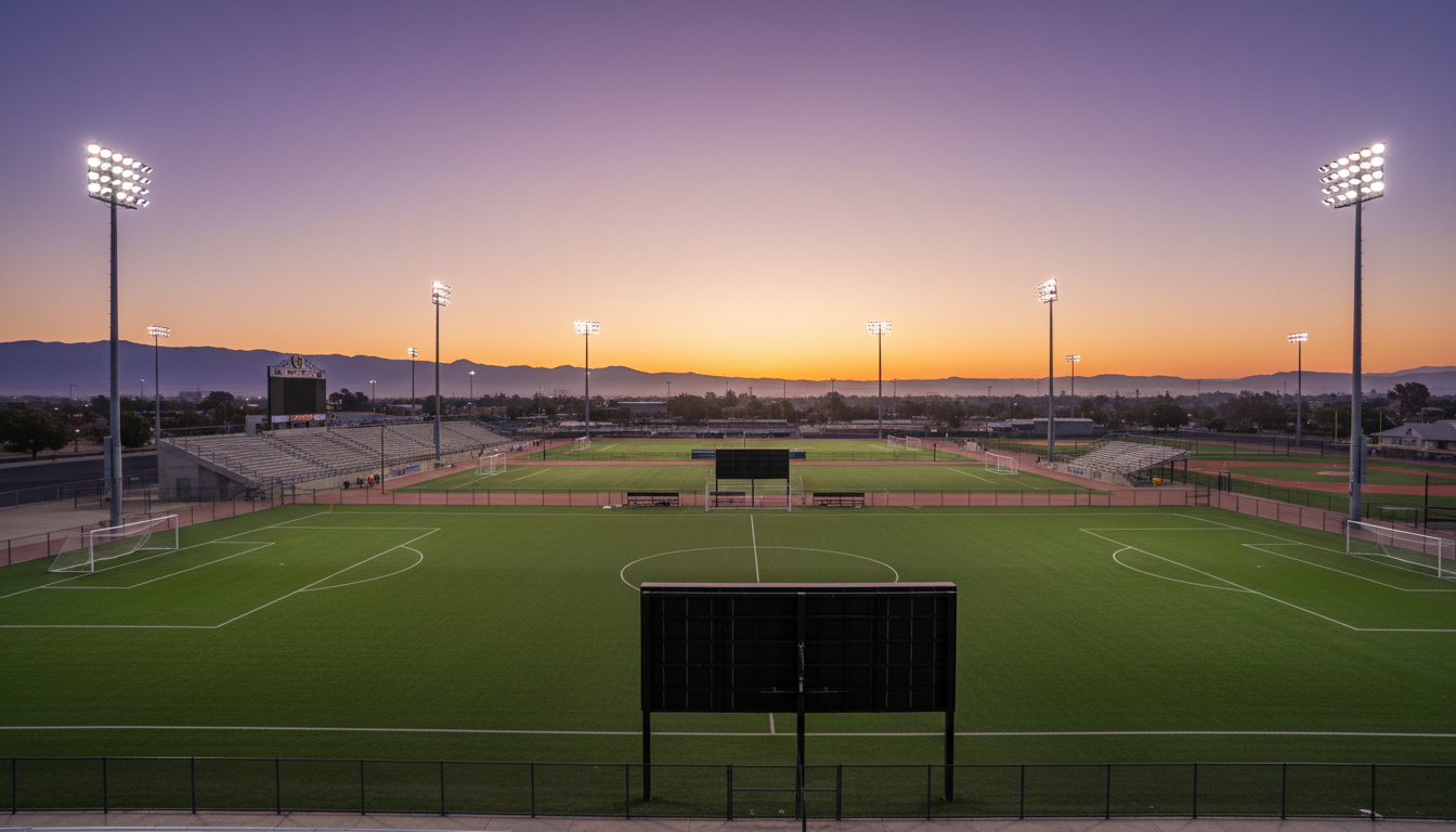 Sports complex at dawn