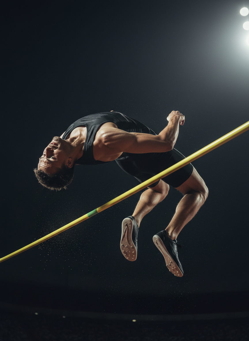 Athlete mid-flight during high jump
