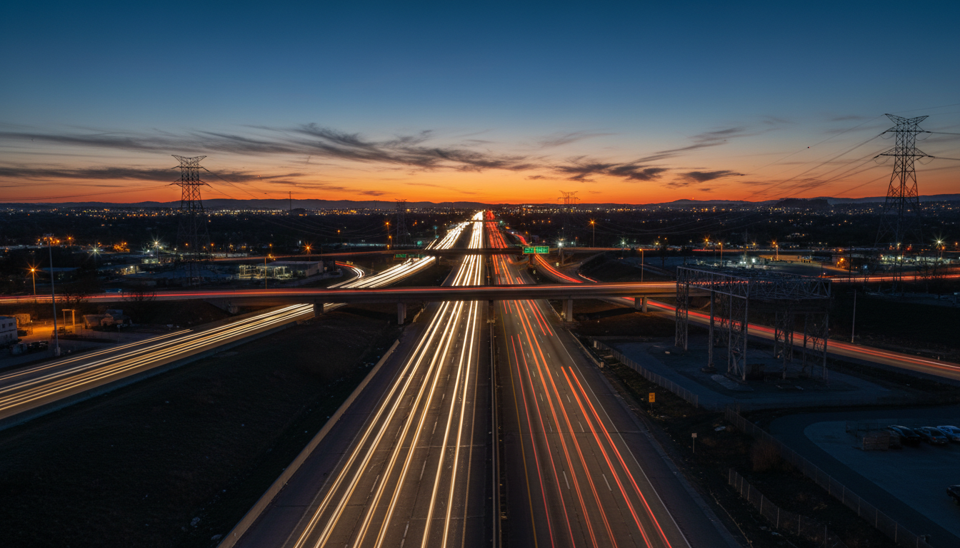 Highway at dusk with light trails