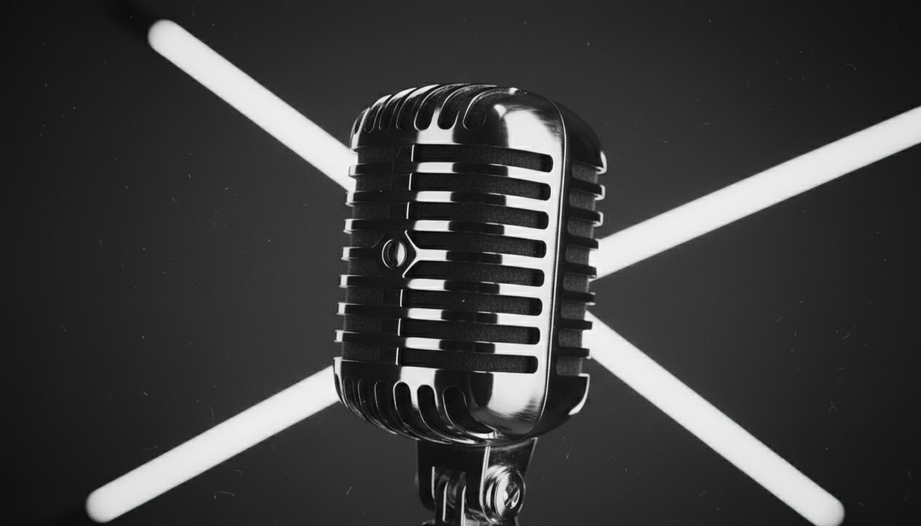 Vintage chrome microphone in dramatic studio lighting