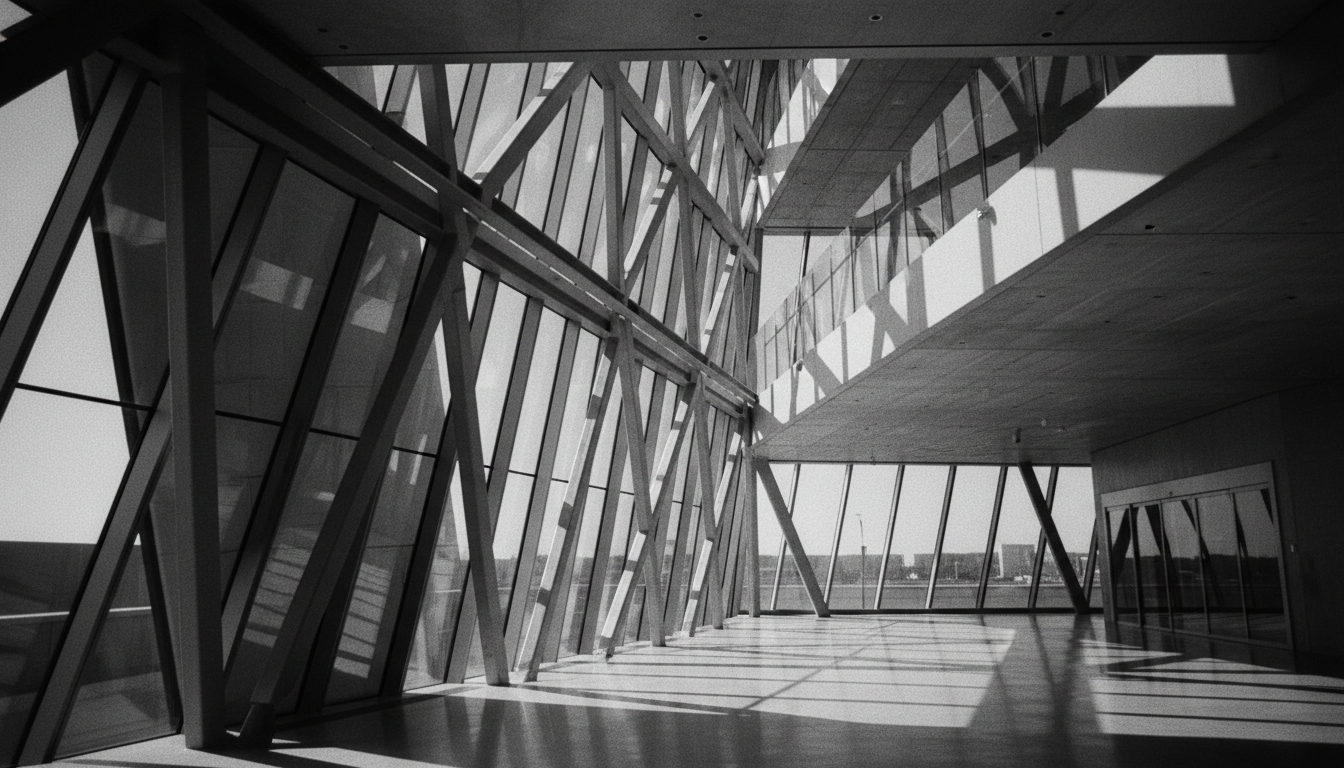 Modern architectural interior with dramatic geometric angles