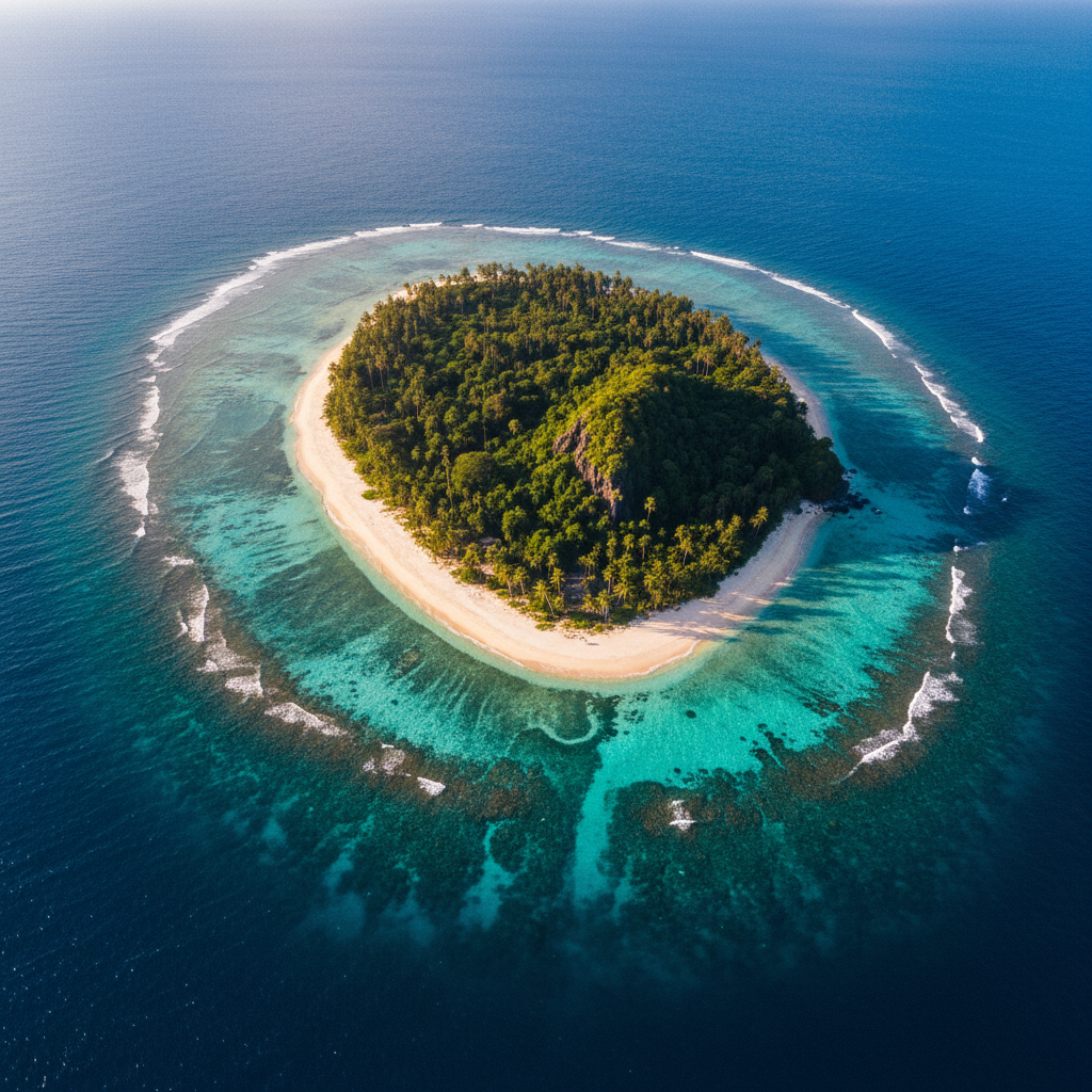 Stunning tropical island aerial view with crystal turquoise waters