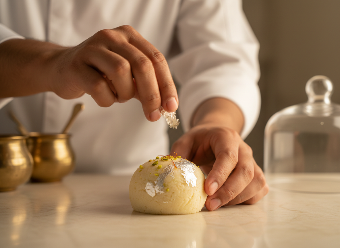 Artisan hands crafting a premium Bengali sweet