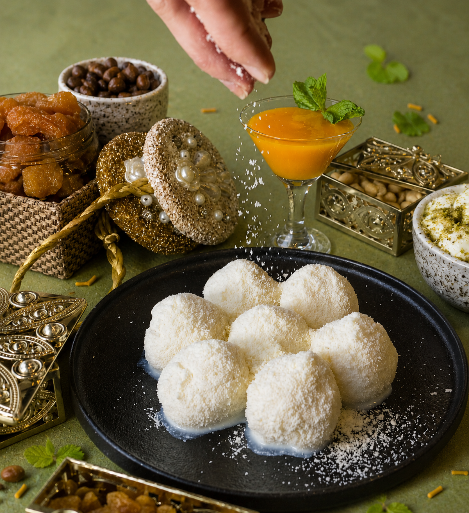 Premium handcrafted Bengali sweet with gold leaf on white marble