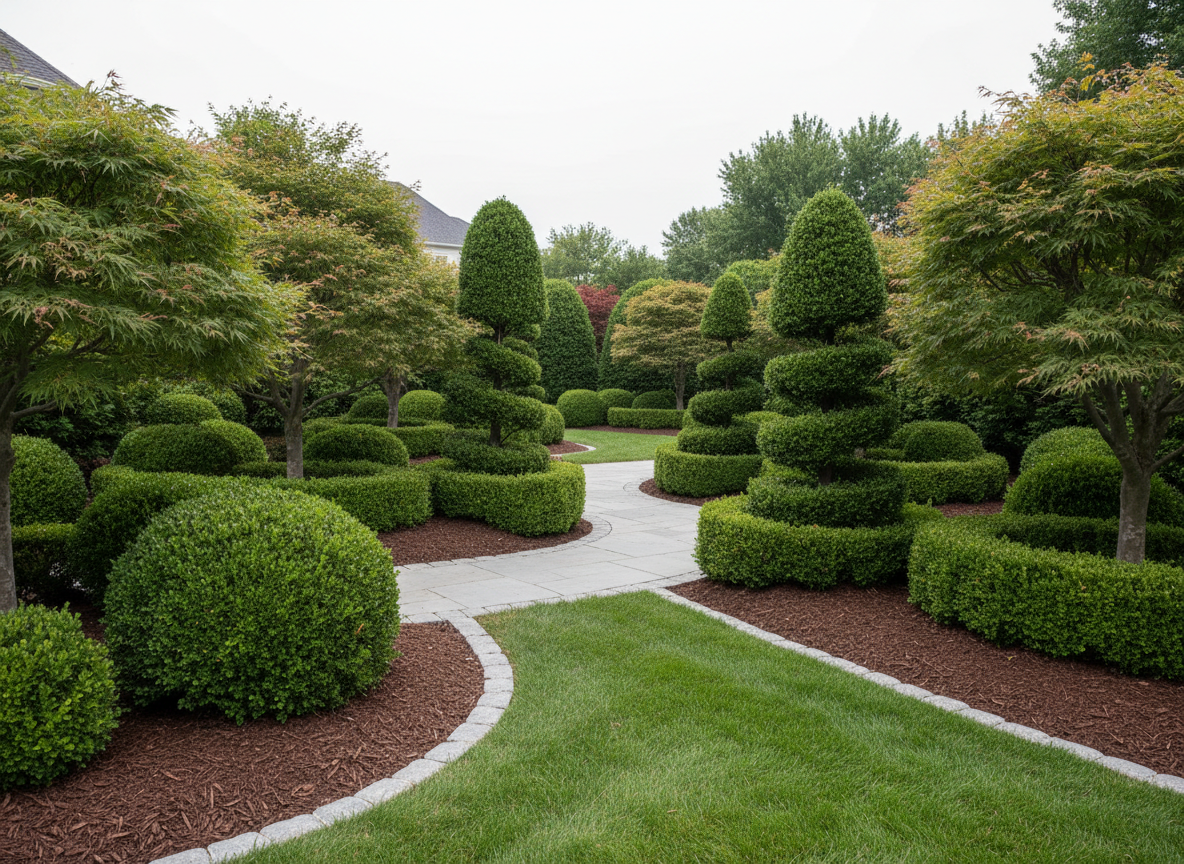 Professionally pruned hedges and ornamental garden