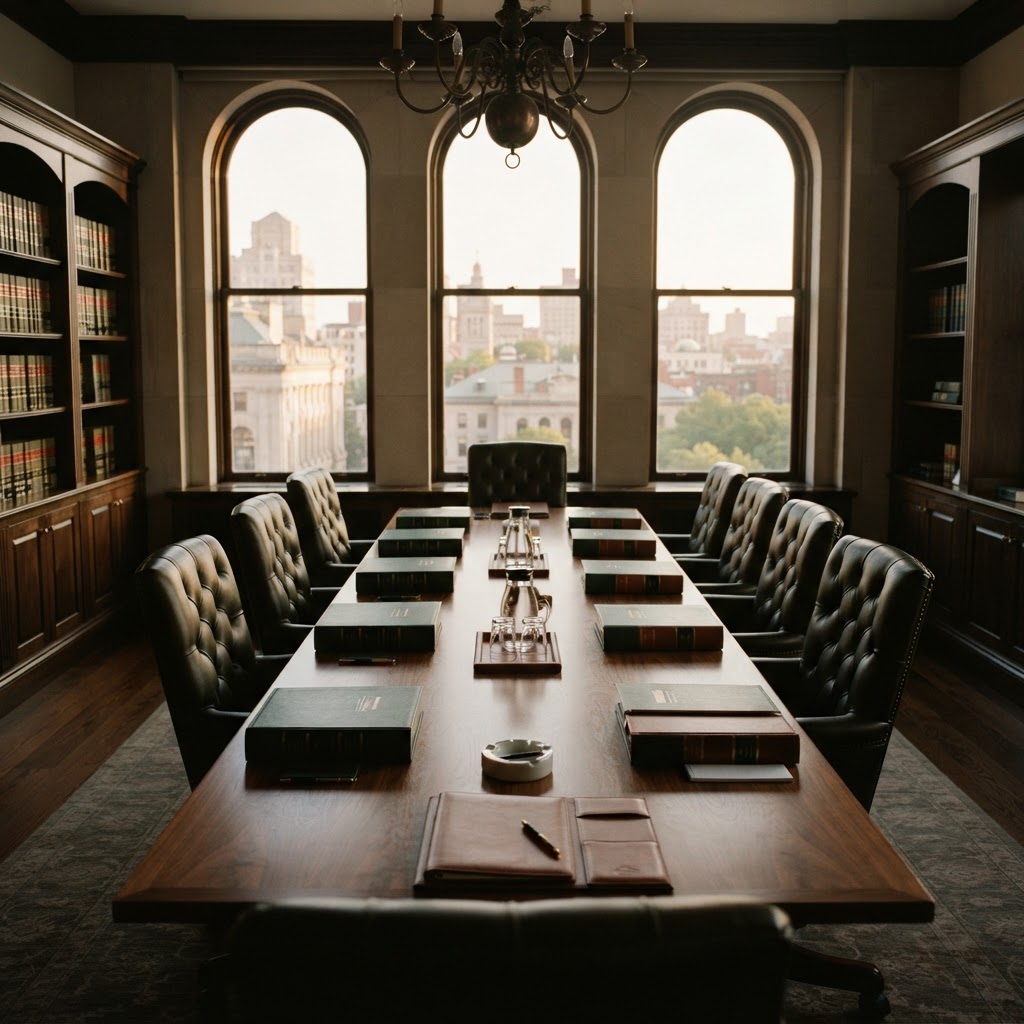 The firm's boardroom in warm afternoon light