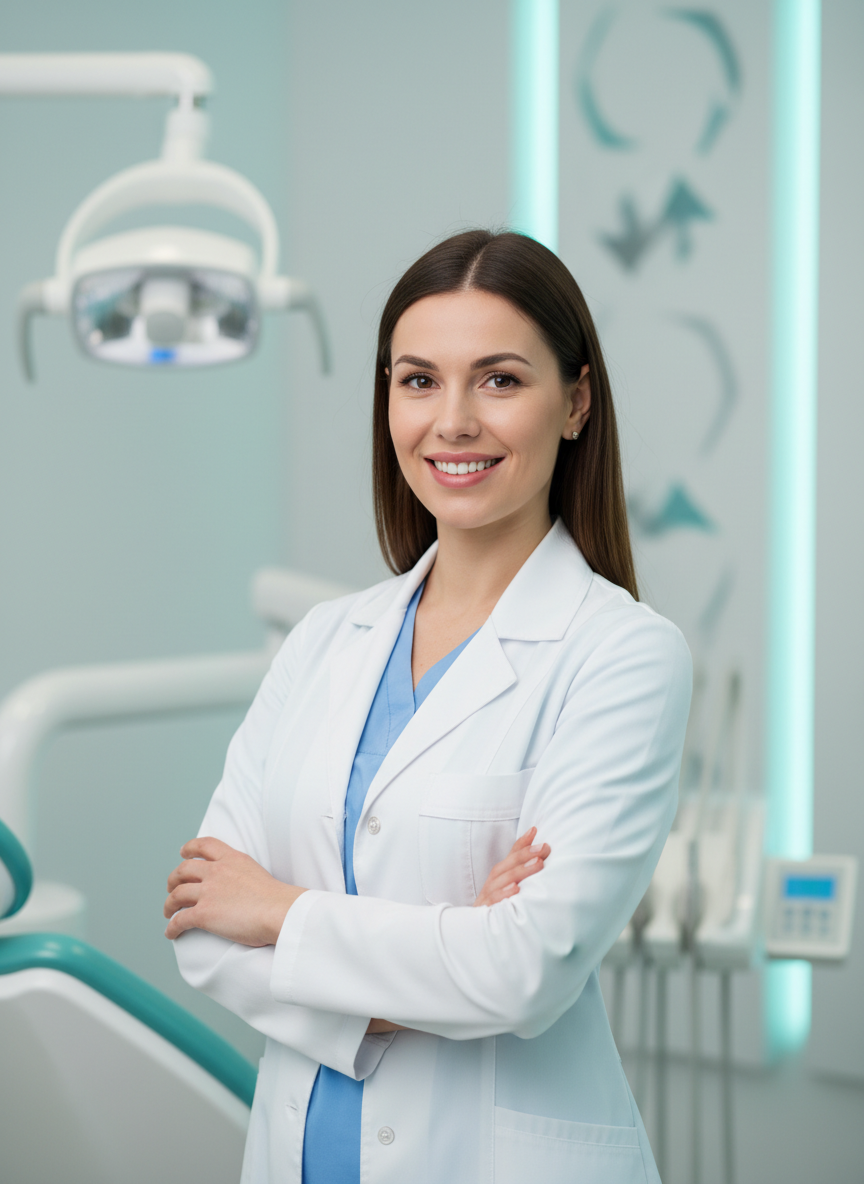 Dentista profissional em clínica moderna