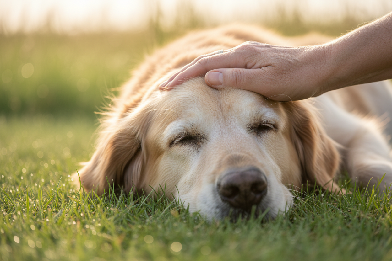 Chien du sanctuaire recevant de l'affection