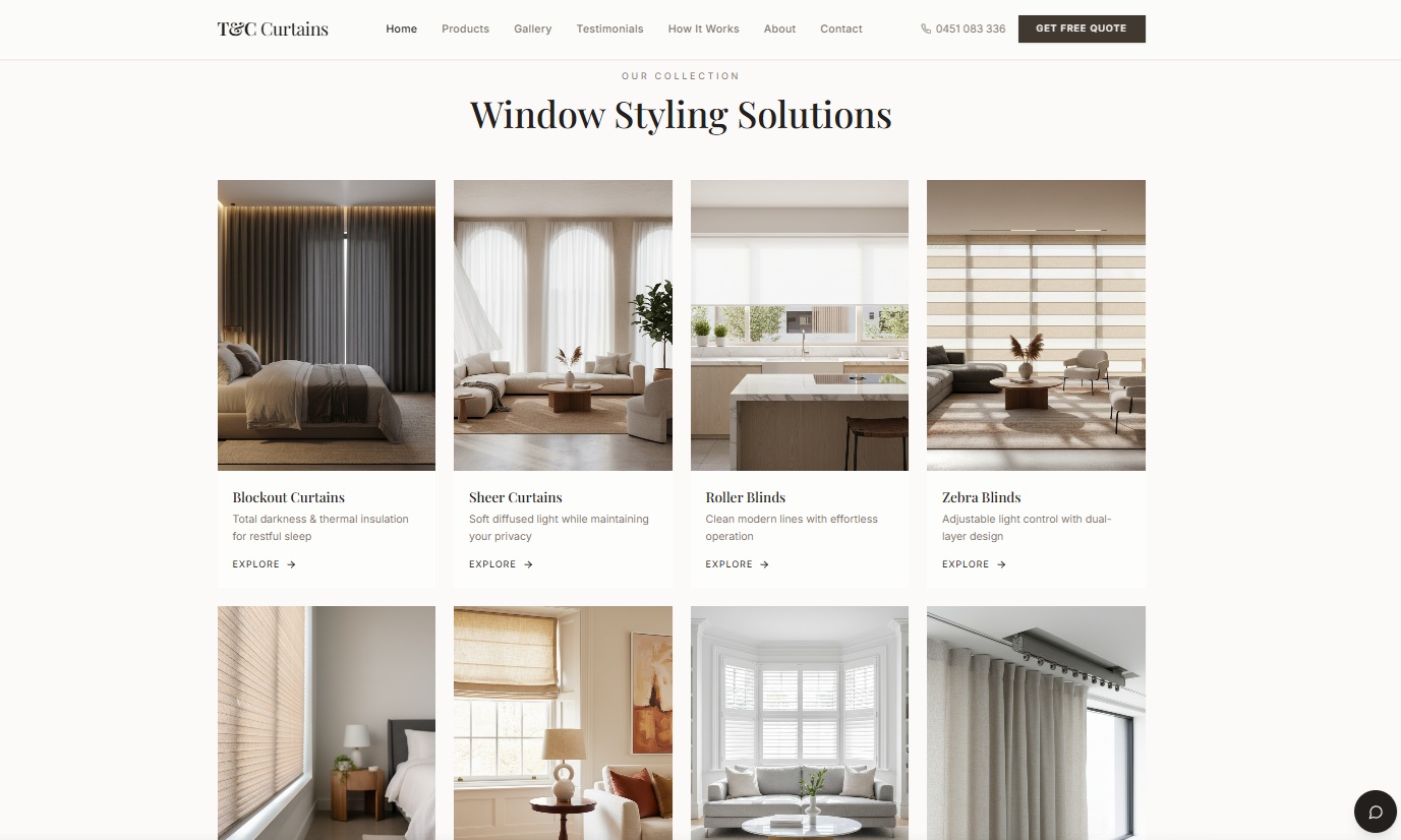T&C Curtains website design by Surpass