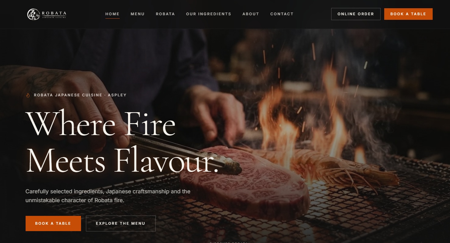 Robata Japanese Cuisine website design by Surpass