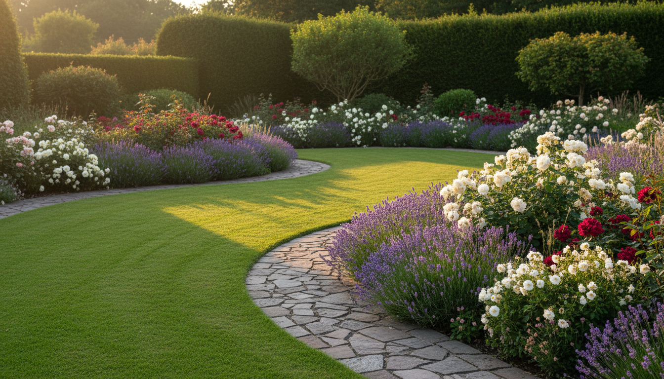 Wunderschön gepflegter Garten im Sonnenlicht