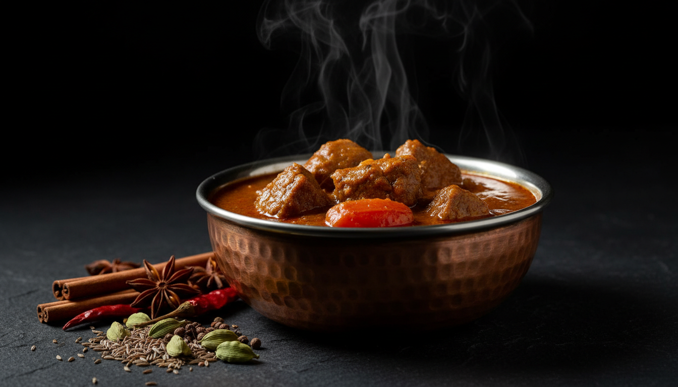 Signature lamb rogan josh with steam rising
