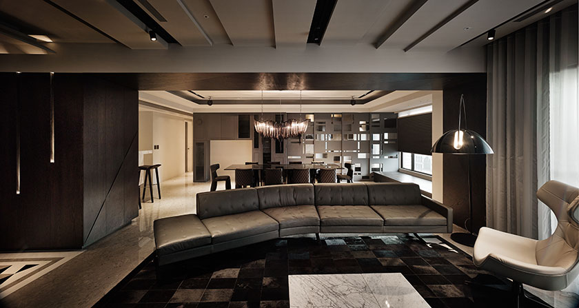 Contemporary rug in a grand minimalist living space
