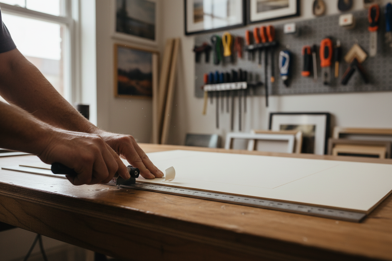 Craftsman precisely measuring matboard