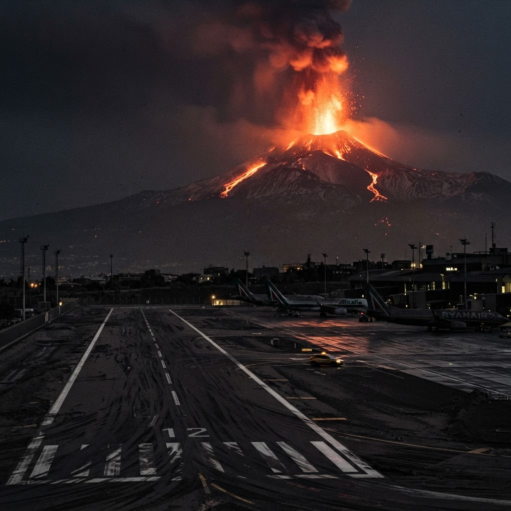 Etna in eruzione: cenere su Catania e voli sospesi all'aeroporto Vincenzo Bellini