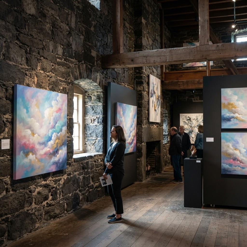 Na Kim trasforma l'Old Stone Mill di Newport con le sue 'Cloud Paintings'