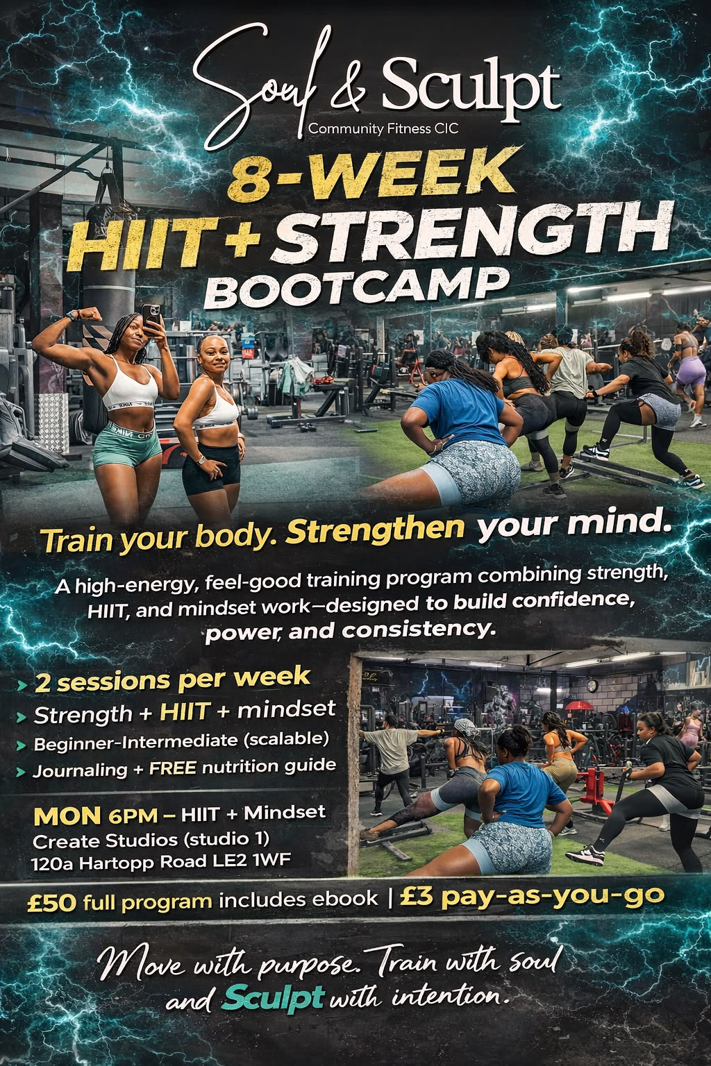 8-Week HIIT + Strength Bootcamp flyer