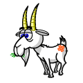 Animated cartoon goat chewing grass