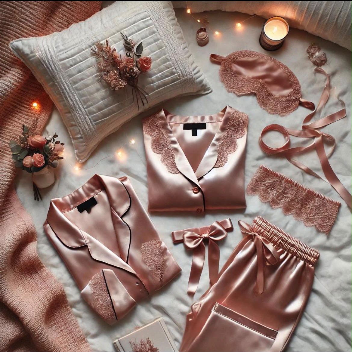 Dusty Rose Lace Pajama Set