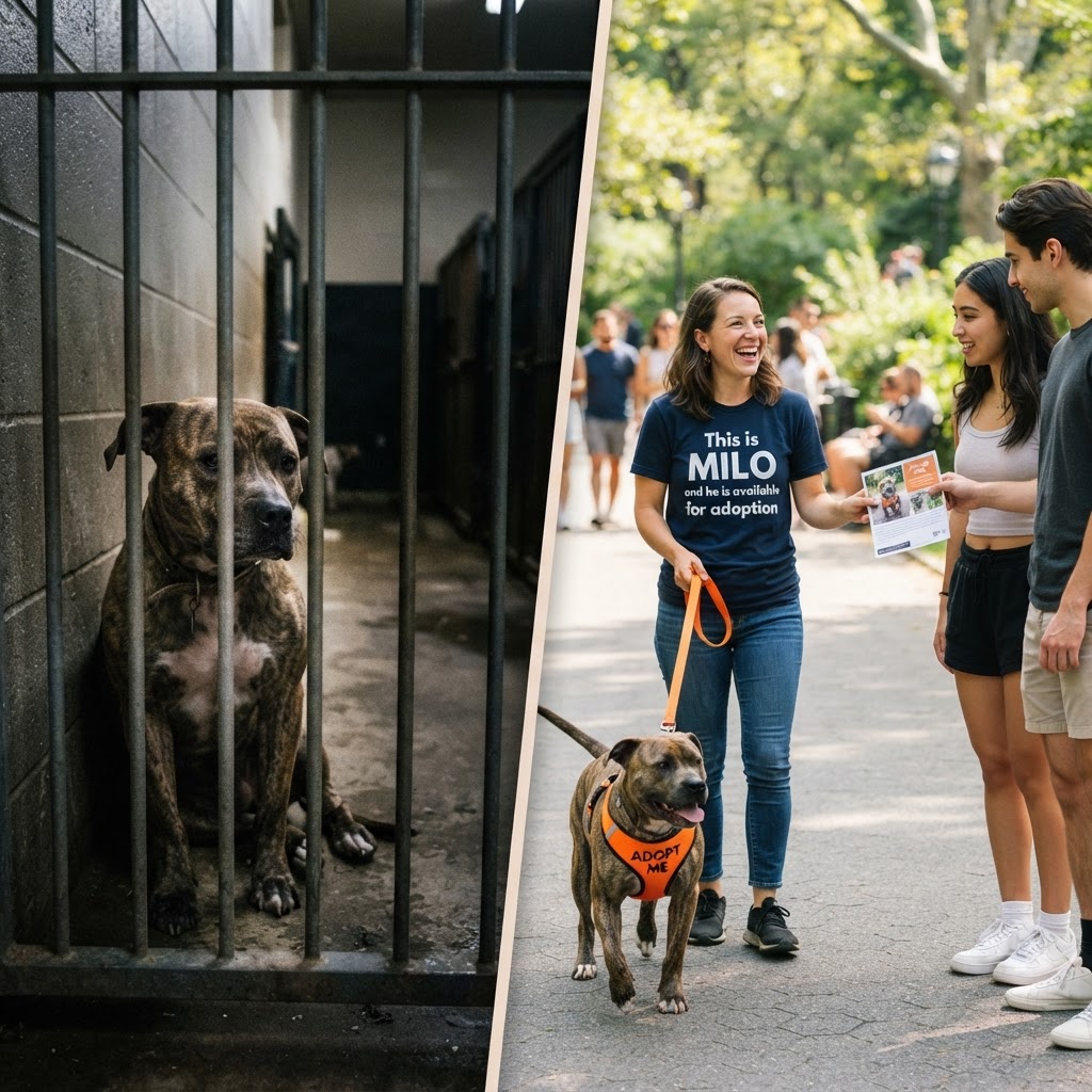 Rescue dog representing the power of good marketing and visibility