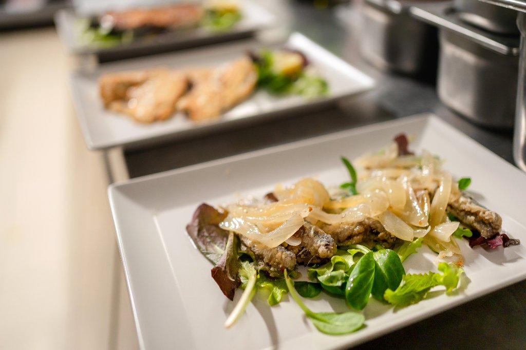 Freshly plated seafood at Trattoria Alla Terrazza