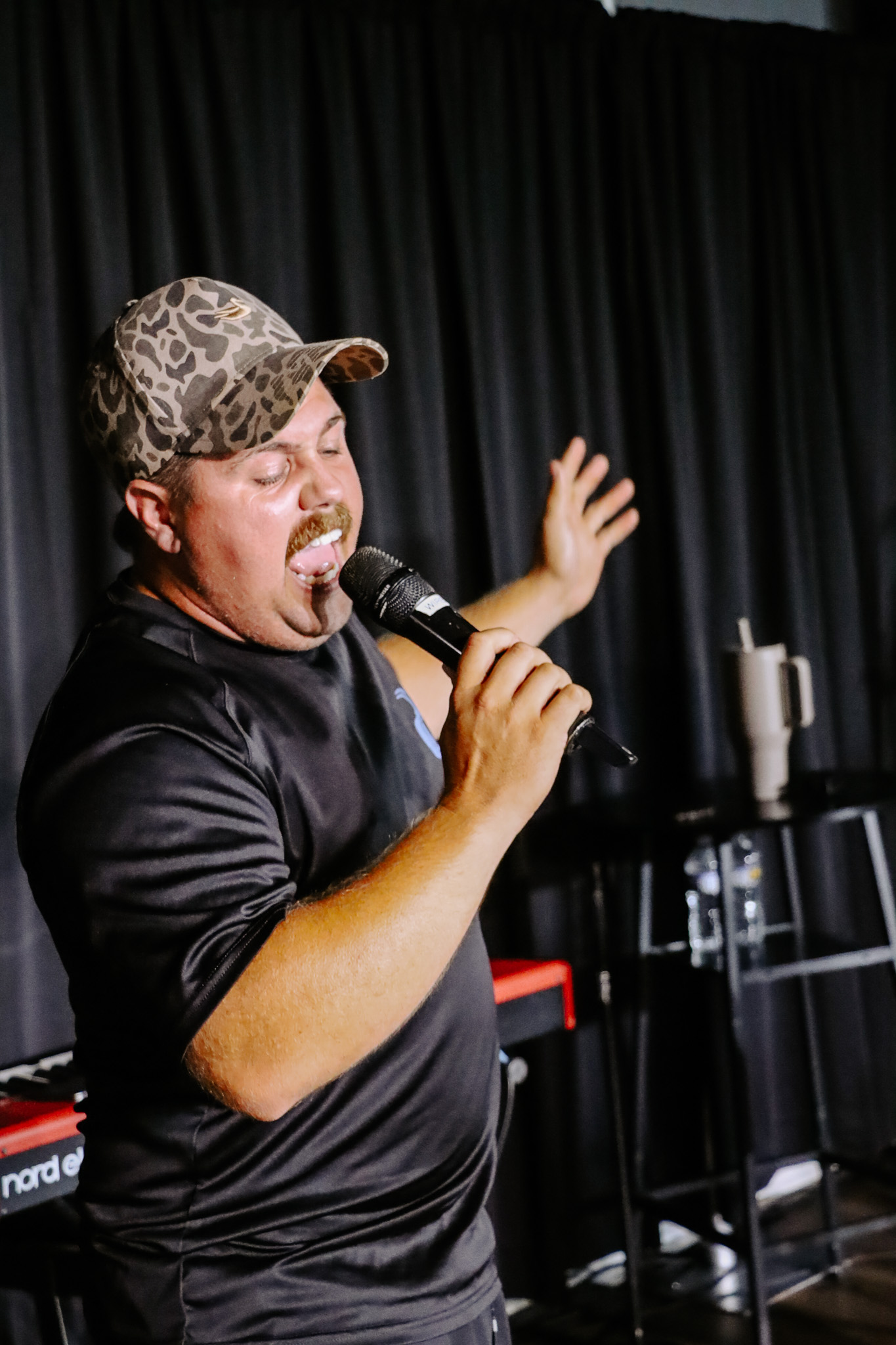 Singing into the microphone