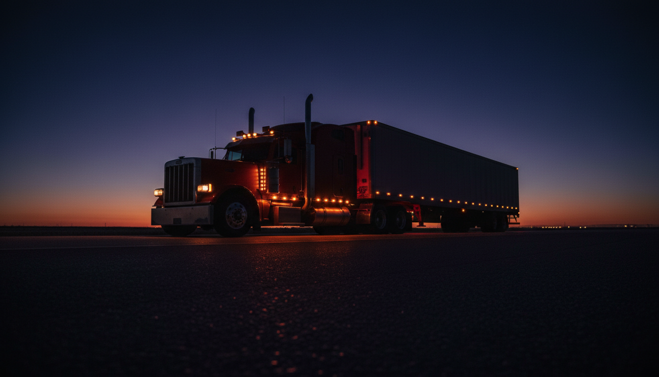 Semi truck on Oklahoma highway at night
