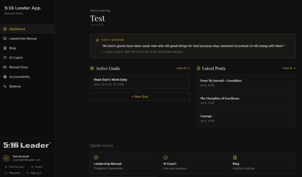 5:16 Leader App dashboard