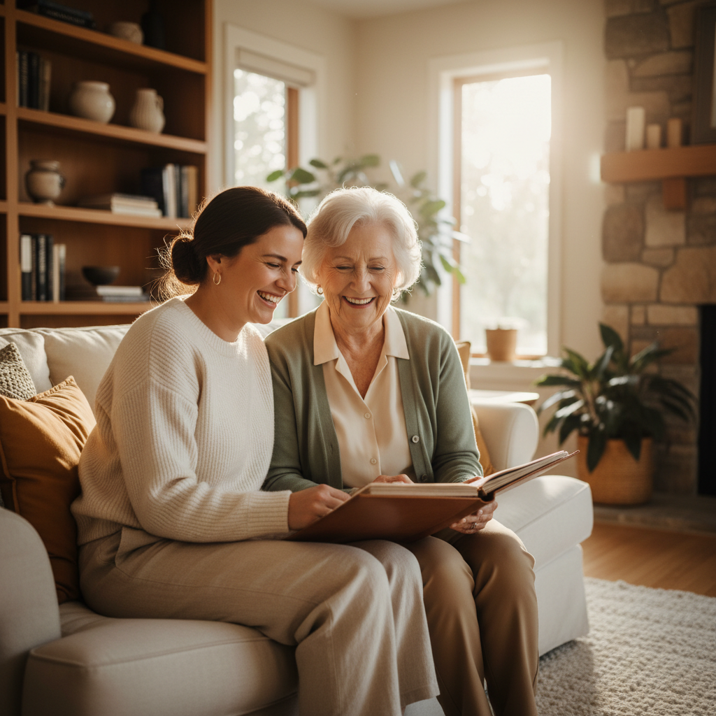 Caregiver and senior sharing a warm moment