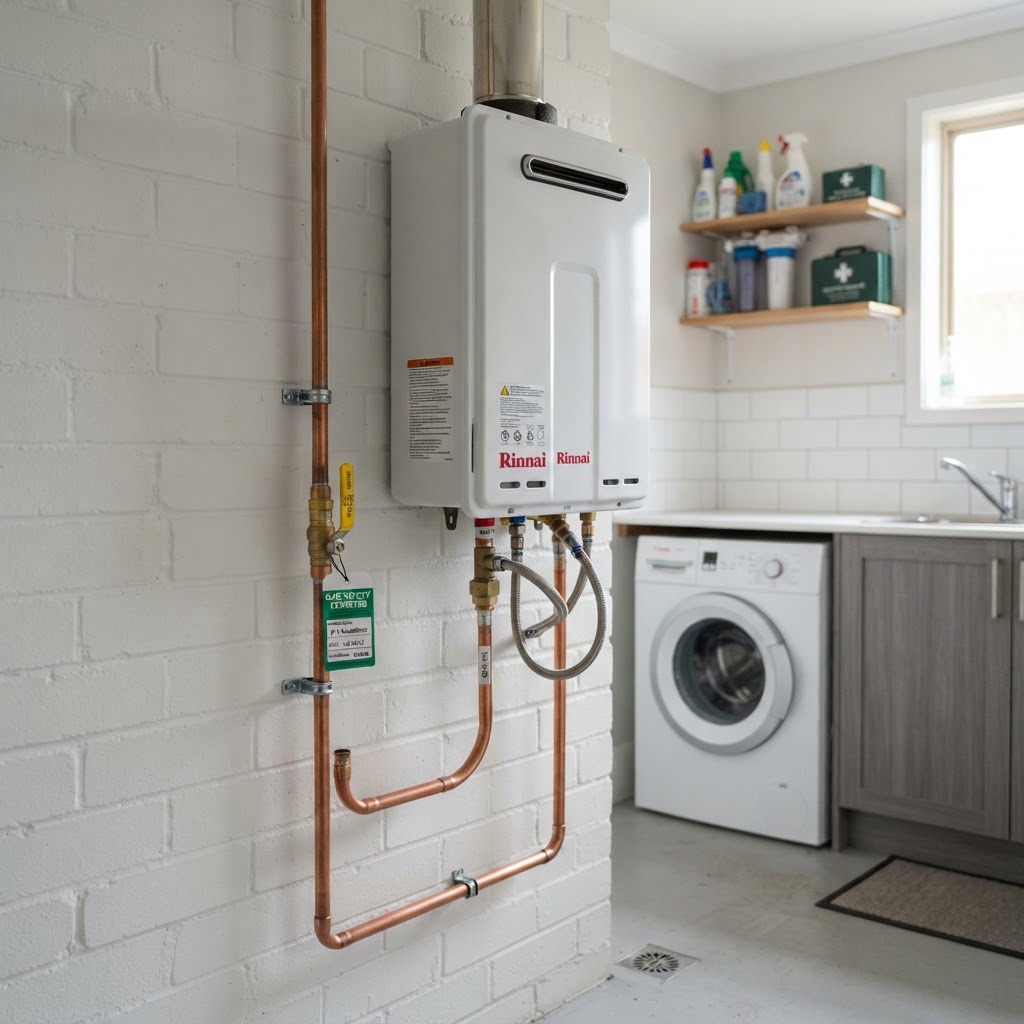 Certified gas geyser installation with copper pipework
