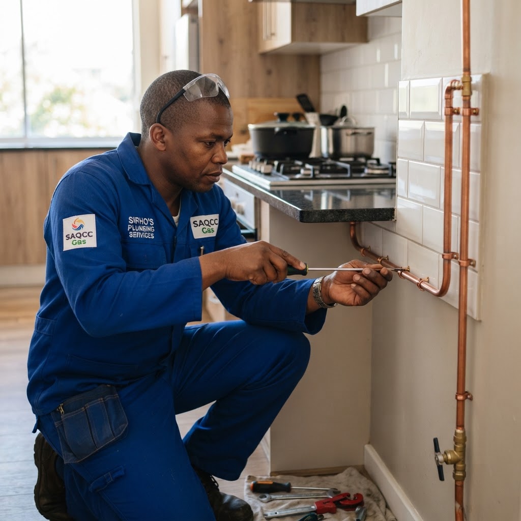 LPG gas line installation in a kitchen