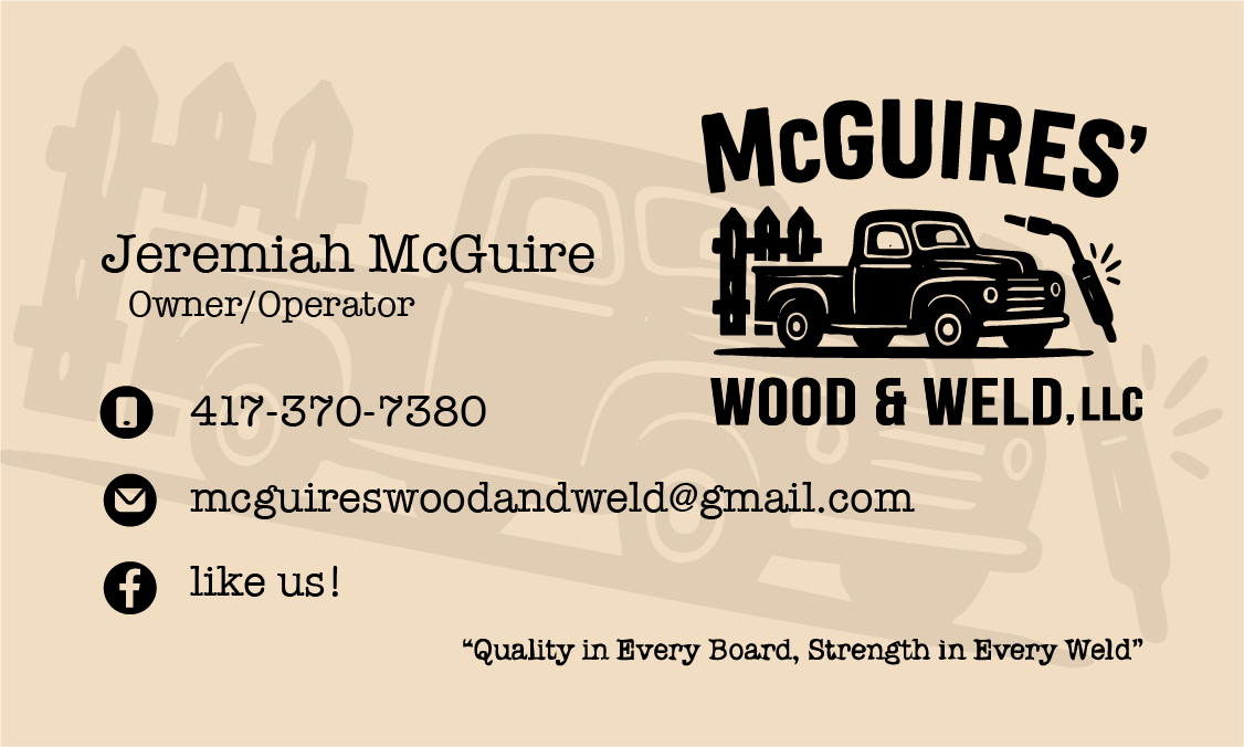 McGuires' Wood & Weld, LLC business card — front