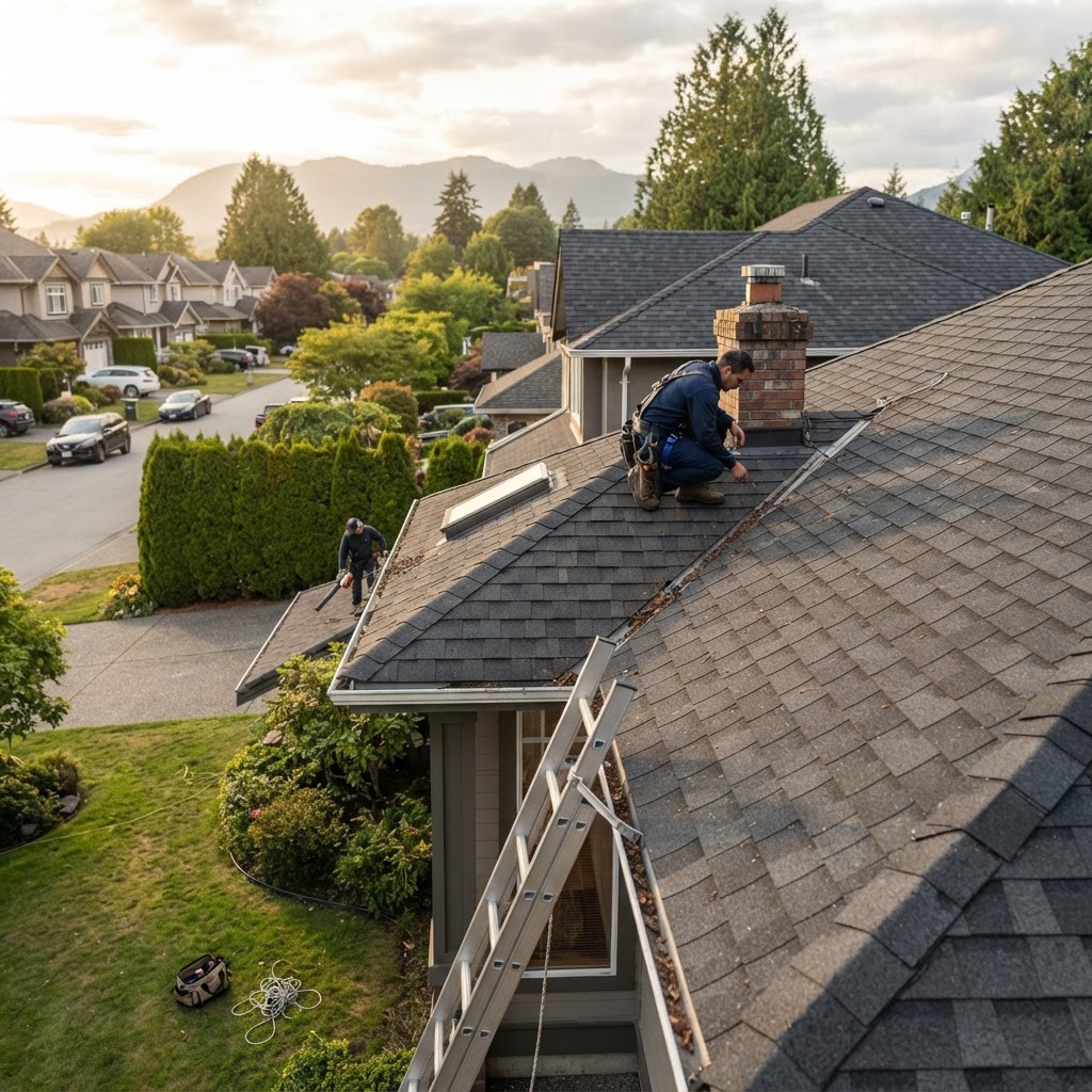 Professional residential roofing services in Vancouver involving a detailed roof inspection.