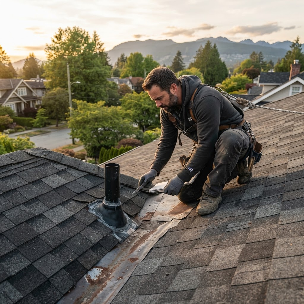 Detailed roof inspection for roof moss removal and flashing checks