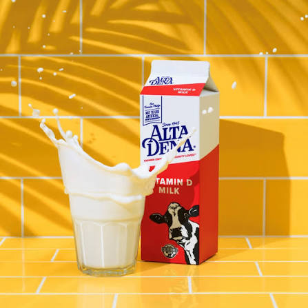 Alta Dena Vitamin D Whole Milk carton with milk splash